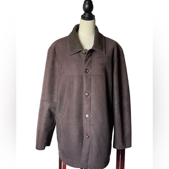 Concepts by Claiborne Men’s Brown Suede Sherpa Lined Button Down Jacket (Large) - Picture 5 of 11
